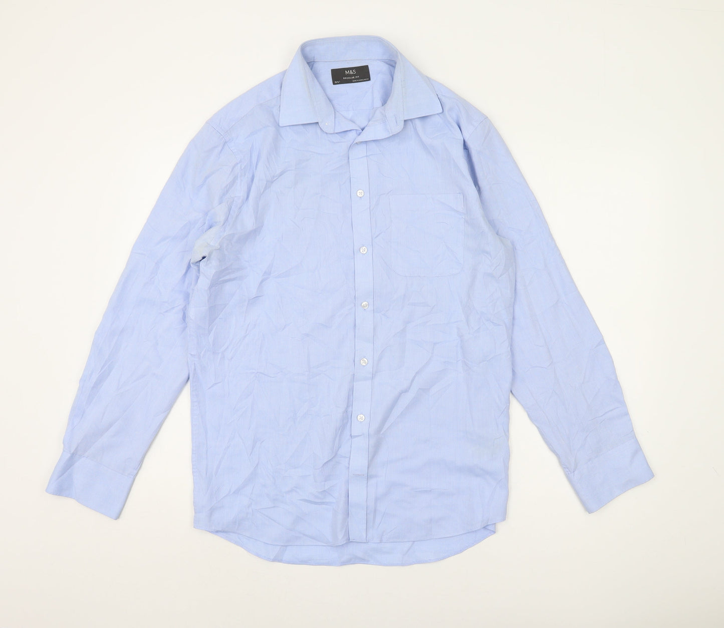 Marks and Spencer Men's Blue Regular Fit Shirt 15.5
