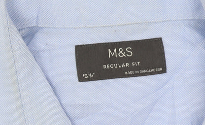 Marks and Spencer Men's Blue Regular Fit Shirt 15.5