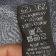 M&Co Women’s Blue V-Neck Long Sleeve Button Top