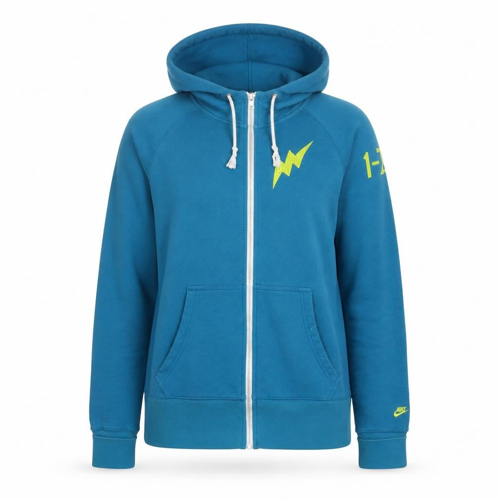 Front view of Nike unisex blue full zip hoodie l sportswear