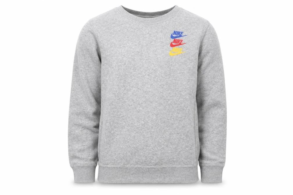 Front view of Nike boys’ grey logo sweatshirt l - casual pullover style
