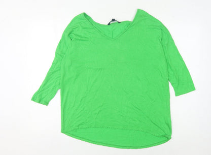 French Connection Green V-Neck Women's Top - S 3/4 Sleeve