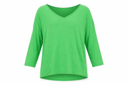 Front view of French Connection Green V-Neck Women's Top - S 3/4 Sleeve