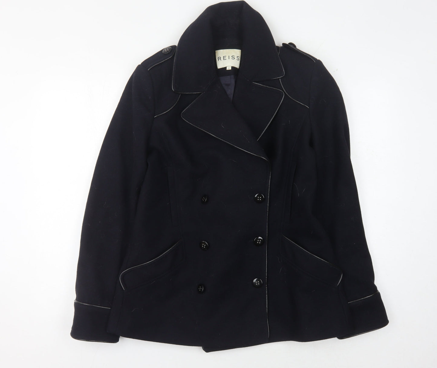 Reiss Women's Black Wool Pea Coat, M, Double-Breasted