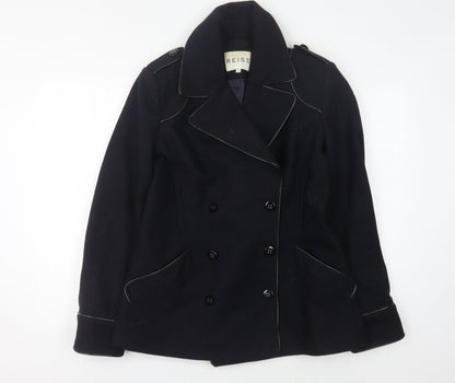 Reiss Women's Black Wool Pea Coat, M, Double-Breasted