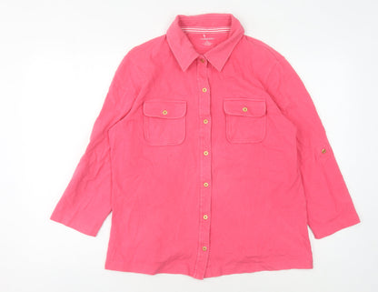 Lands' End Women's Pink Button-Up Shirt L