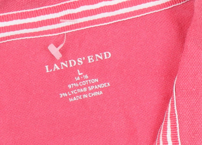 Lands' End Women's Pink Button-Up Shirt L
