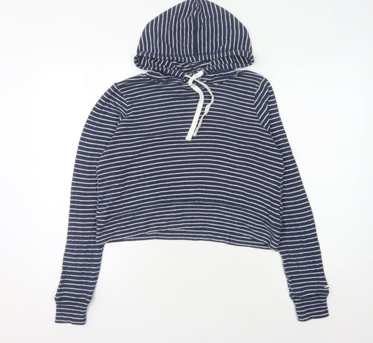 Hollister Women's Blue Striped Pullover Hoodie S