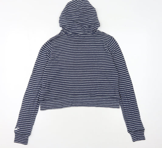 Hollister Women's Blue Striped Pullover Hoodie S