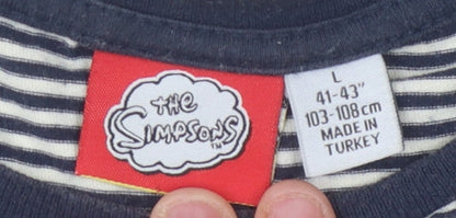 The Simpsons Men's Large Striped Cartoon T-Shirt