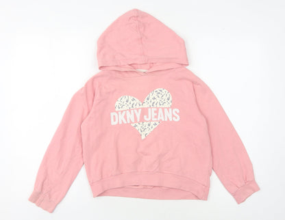 DKNY Girls Pink Pullover Hoodie - Size 8-9 Years, Cotton
