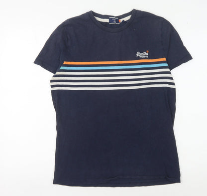 Superdry Men's Blue Striped T-Shirt Medium