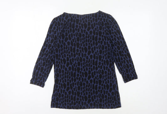 Boden Women's Blue Animal Print Top, Size 6, 3/4 Sleeves
