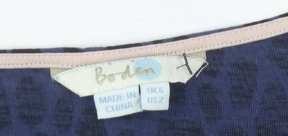 Boden Women's Blue Animal Print Top, Size 6, 3/4 Sleeves