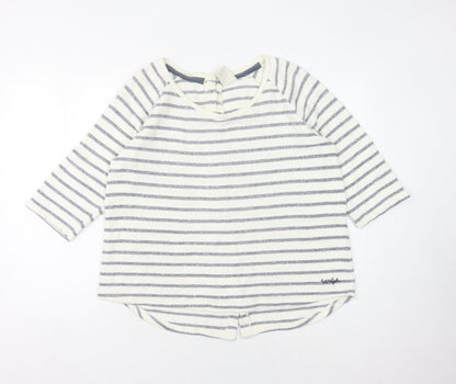 Weird Fish Women's Ivory and Blue Striped Cardigan - Size 12