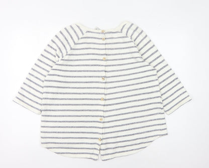 Weird Fish Women's Ivory and Blue Striped Cardigan - Size 12