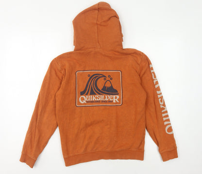 Quiksilver Boys Orange Hoodie M Pullover Logo Casual Skatewear