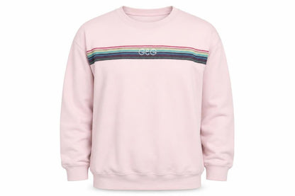 Front view of G&G unisex pink striped sweatshirt l fleece logo