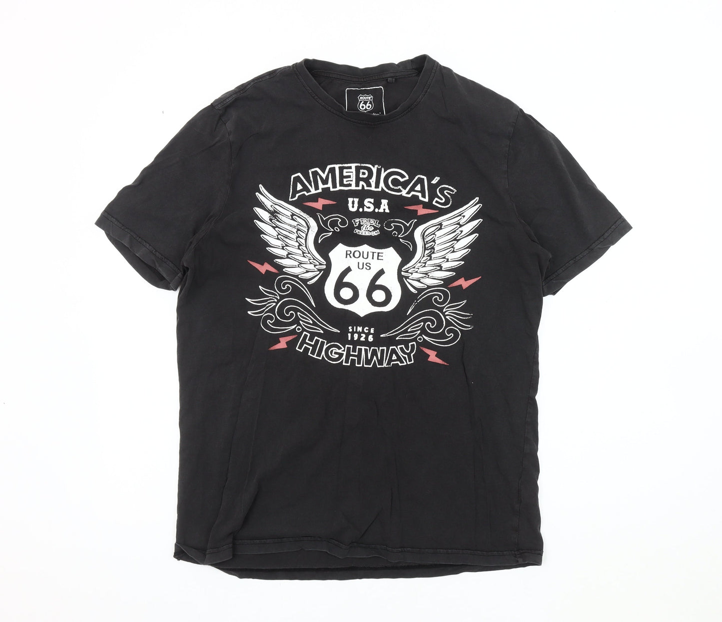 Route 66 Men's Black Graphic T-Shirt, Large