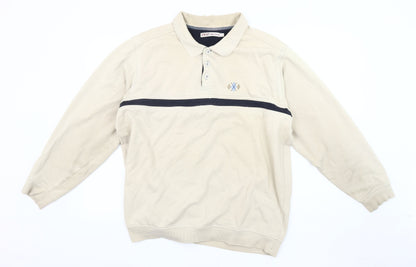 EWM Men's Beige Cotton Long Sleeve Polo - Size L