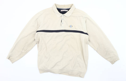 EWM Men's Beige Cotton Long Sleeve Polo - Size L