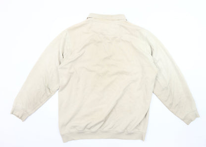 EWM Men's Beige Cotton Long Sleeve Polo - Size L