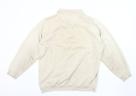 EWM Men's Beige Cotton Long Sleeve Polo - Size L