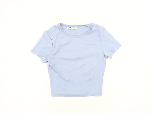Womens UK Size S Pull & Bear Blue Basic T-Shirt