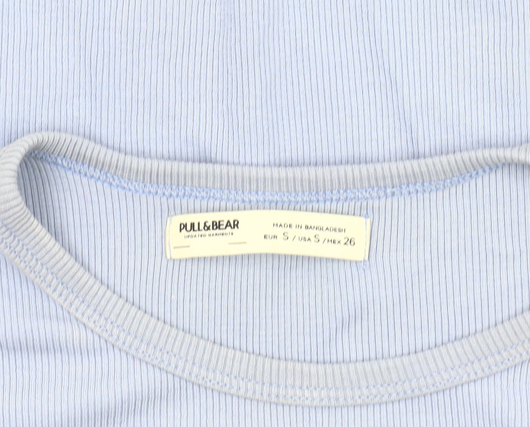 Womens UK Size S Pull & Bear Blue Basic T-Shirt