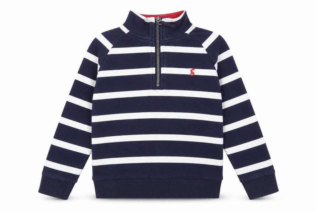 Front view of Joules boys’ navy stripe 1/4 zip sweater - age 9