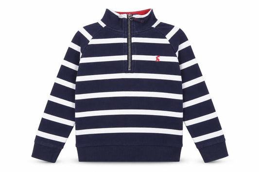 Front view of Joules boys’ navy stripe 1/4 zip sweater - age 9