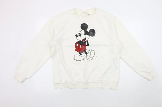 H&M White Disney Sweatshirt, Unisex M, Logo Accents