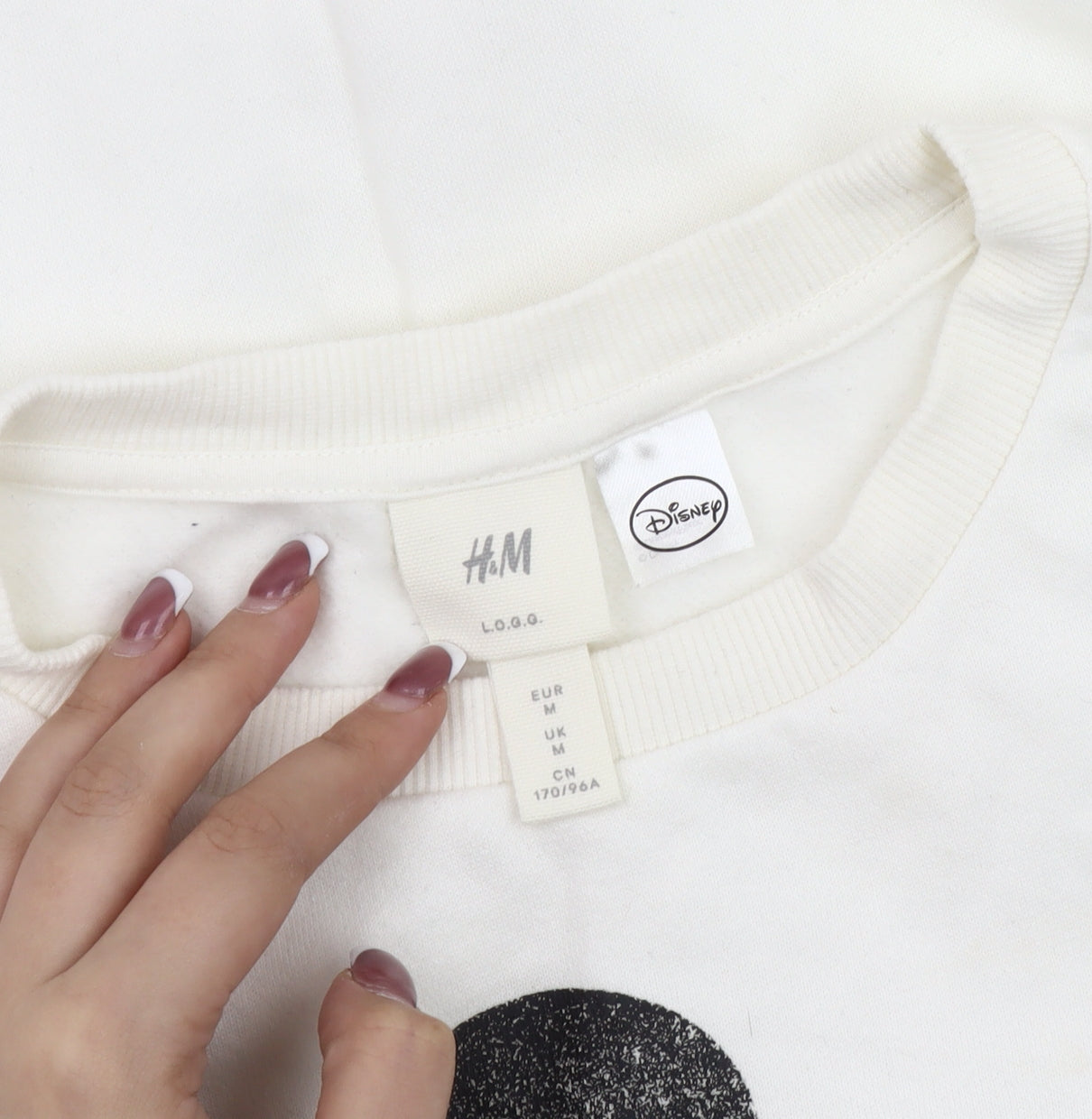 H&M White Disney Sweatshirt, Unisex M, Logo Accents