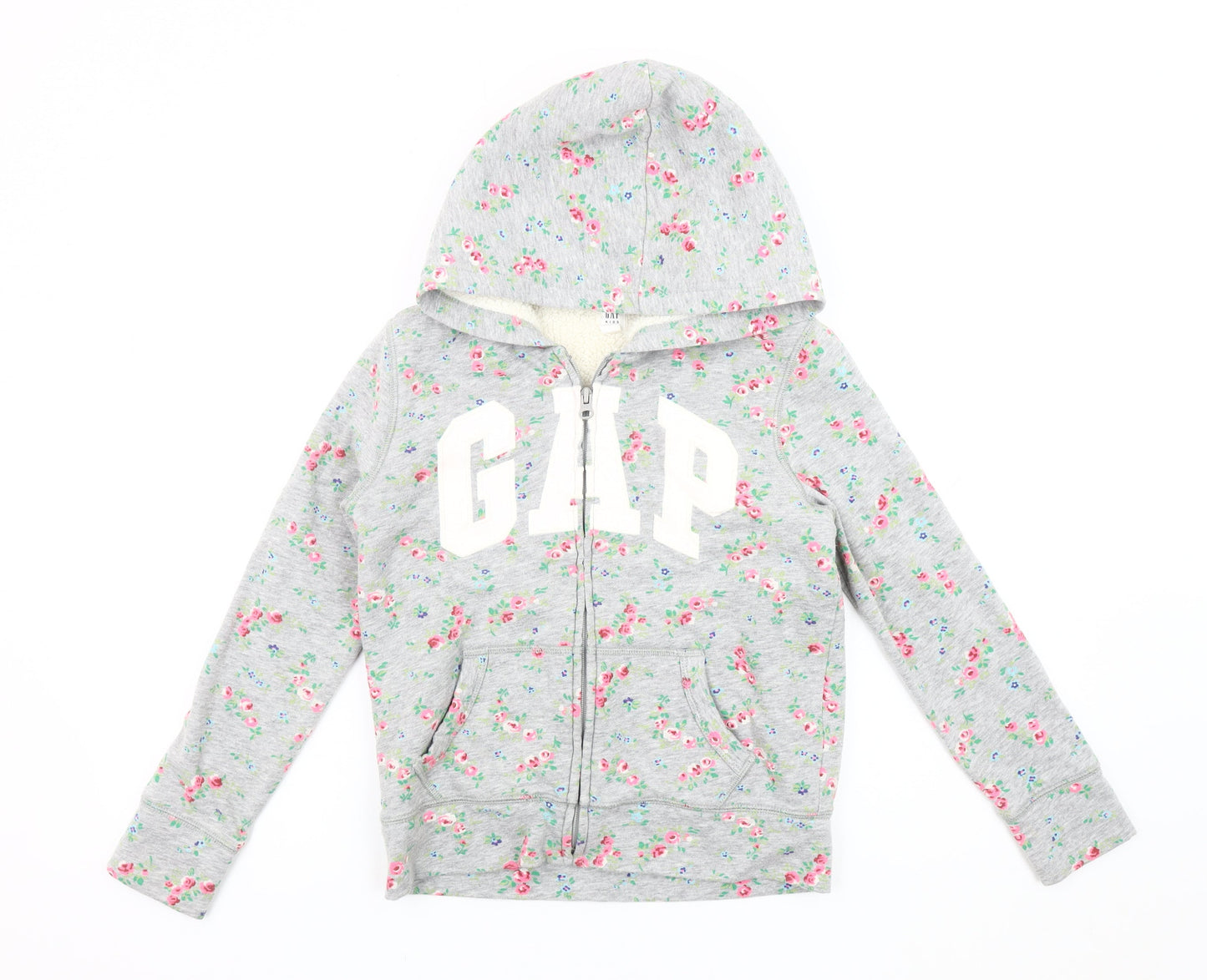 GAP Girls Grey Floral Hoodie Jacket, Size 10 Years Hooded