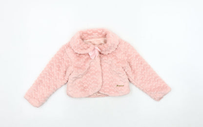 Chickeeduck Girls Pink Jacket, 24 Months, Plush Lined, Bow Accent