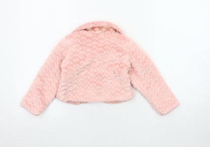 Chickeeduck Girls Pink Jacket, 24 Months, Plush Lined, Bow Accent