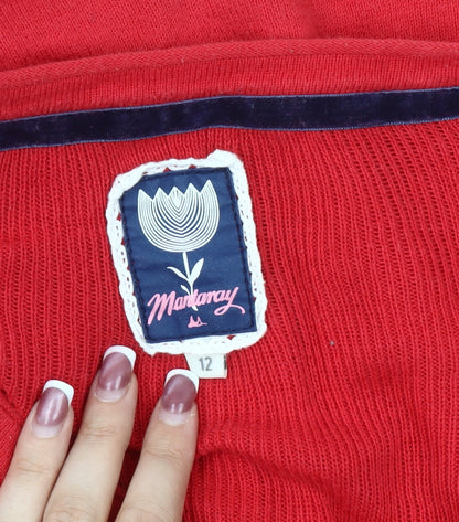 Womens UK Size 12 Mantaray Red Cardigan Jumper