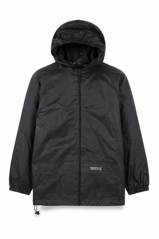 Front view of Regatta boys’ black windbreaker jacket 9-10 years