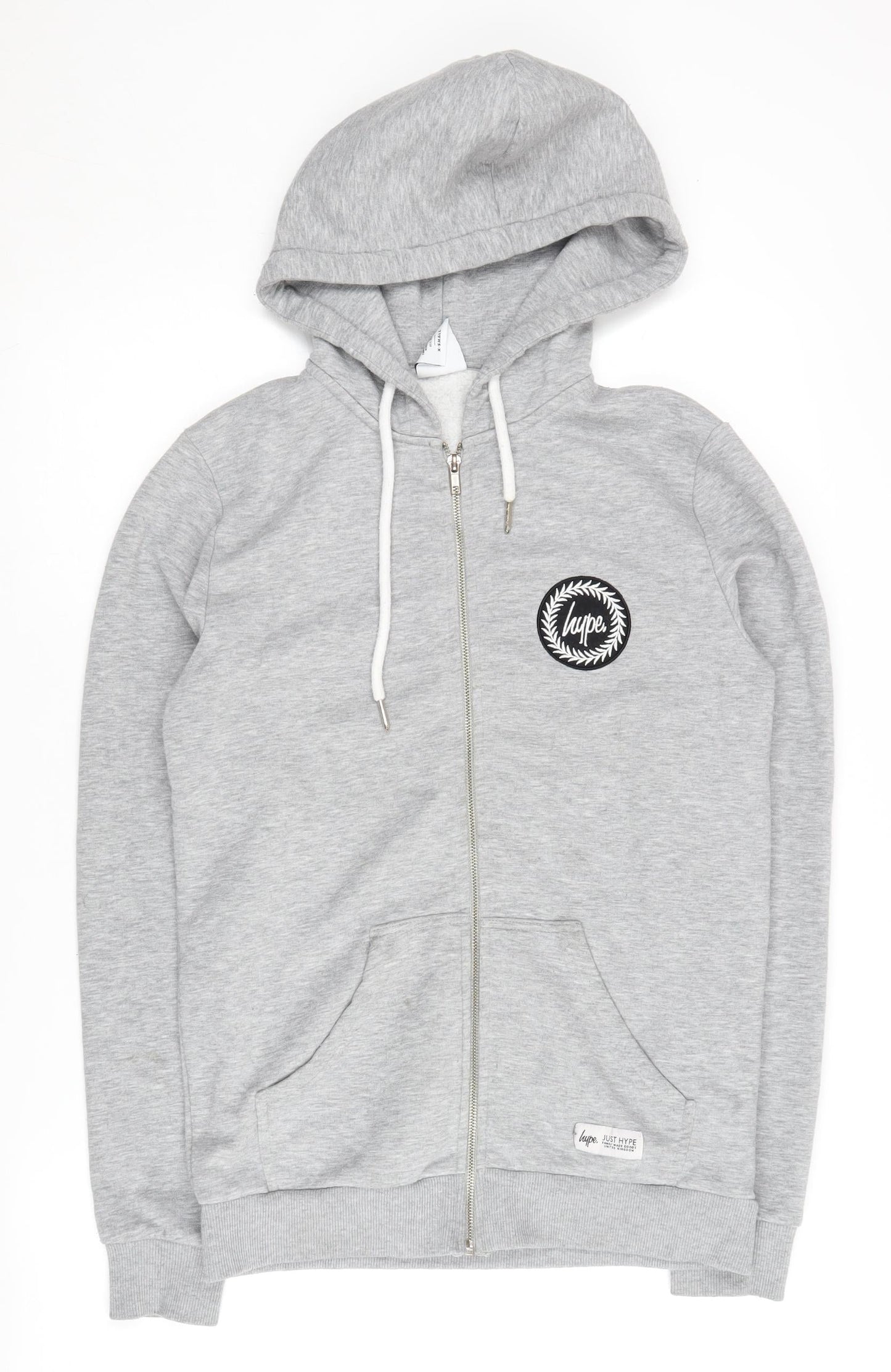 JustHype Men's XS Grey Full Zip Hoodie, Logo Accent