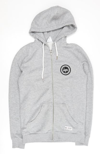 JustHype Men's XS Grey Full Zip Hoodie, Logo Accent