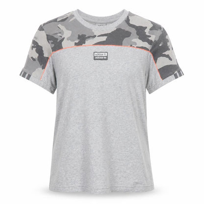 Front view of Adidas unisex grey camouflage t-shirt, size 8