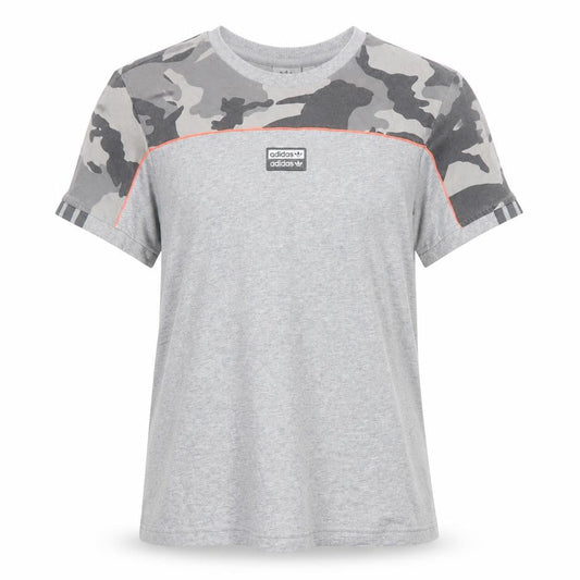 Front view of Adidas unisex grey camouflage t-shirt, size 8