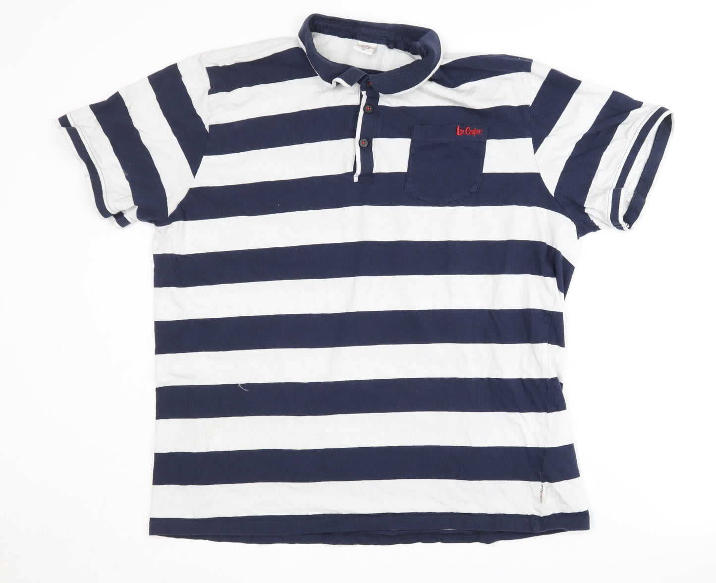 Lee Cooper Men's Blue Striped Polo Shirt 2XL