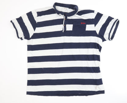 Lee Cooper Men's Blue Striped Polo Shirt 2XL