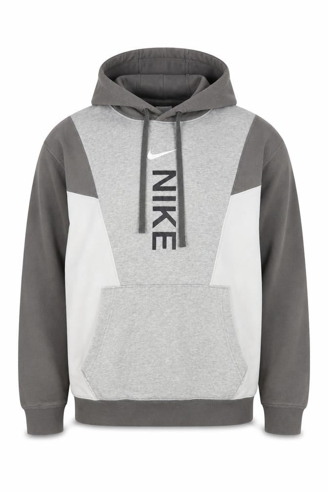 Front view of Nike Grey Pullover Hoodie S unisex, logo, fleece, vg condition