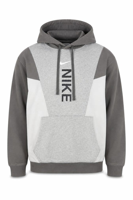 Front view of Nike Grey Pullover Hoodie S unisex, logo, fleece, vg condition