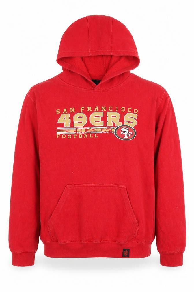 Front view of NFL Team Apparel boys’ red hoodie, size 14, years pullover
