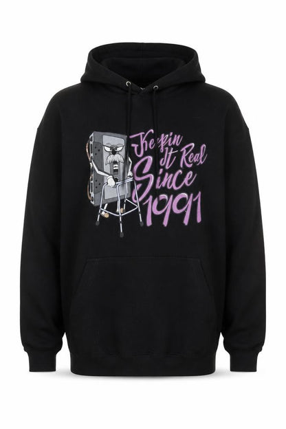 Front view of AWDis Just Hoods Men's Black Pullover Hoodie L