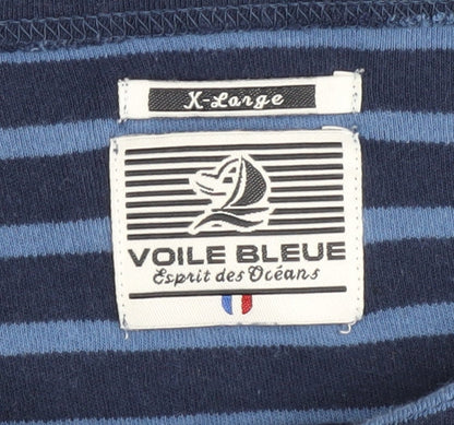 Voile Bleue Women's Blue Striped Pullover XL