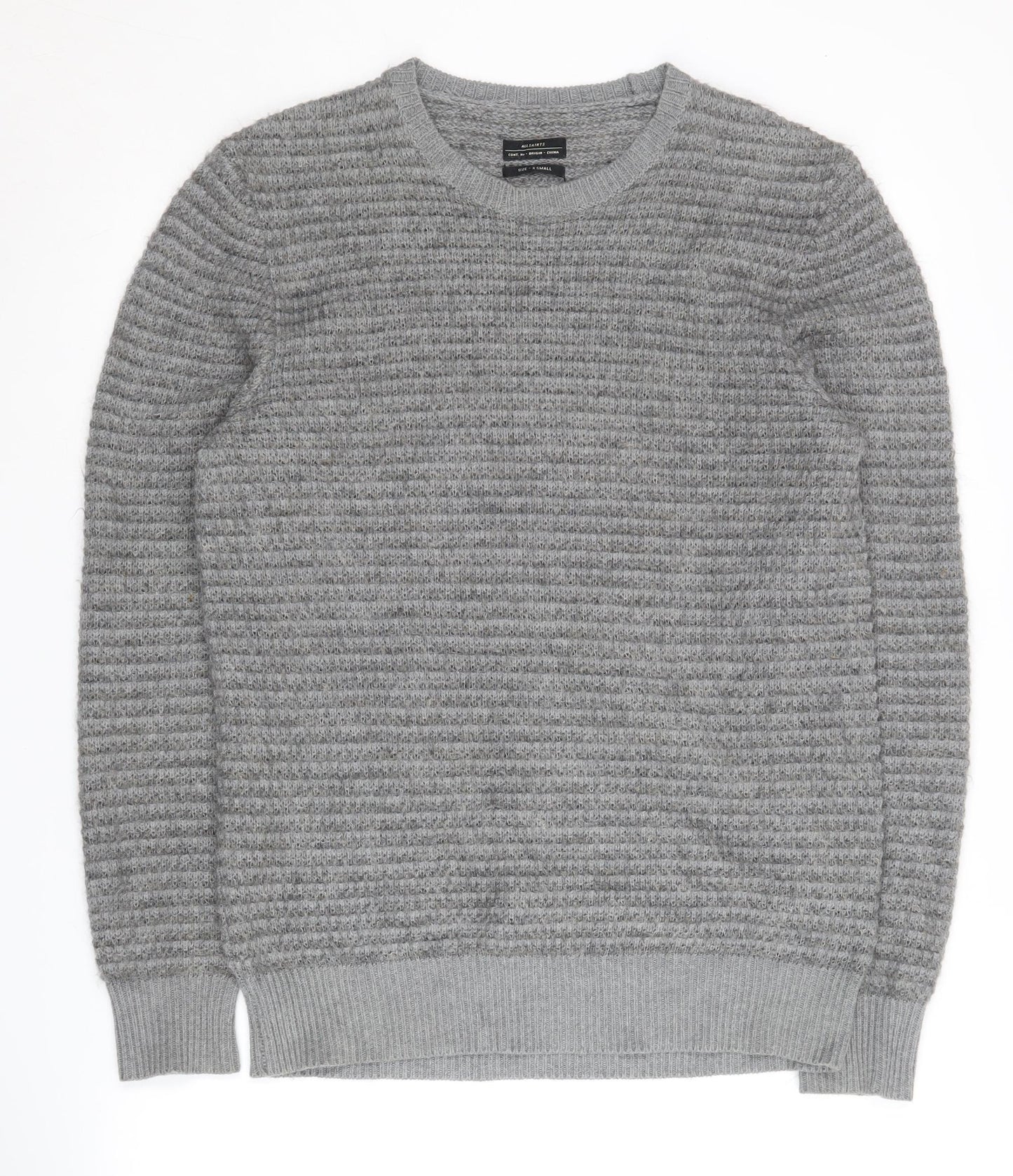 AllSaints Men's XS Grey Wool Blend Pullover Jumper
